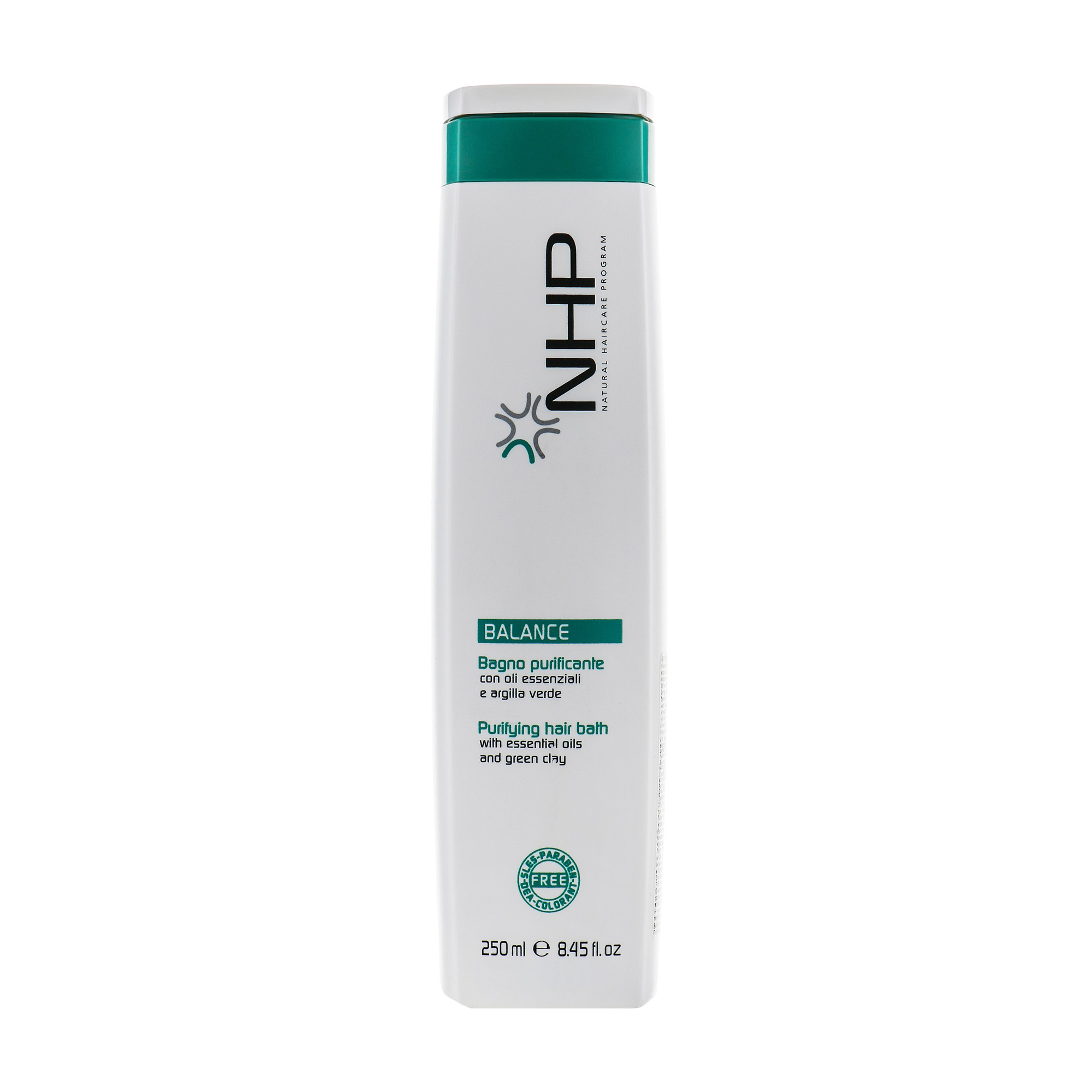 Очищувальний шампунь NHP Balance Purifying Hair Bath Shampoo для жирної шкіри голови, з ефірними оліями та зеленою глиною, 250 мл