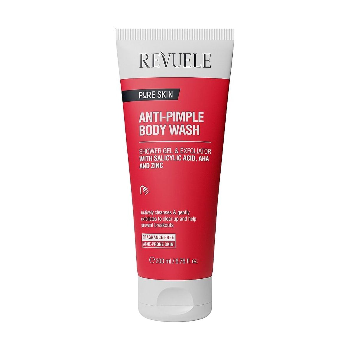 Очищувальний засіб для тіла Revuele Pure Skin Anti-Pimple Body Wash проти прищів, з саліциловою кислотою, AHA та цинком, 200 мл