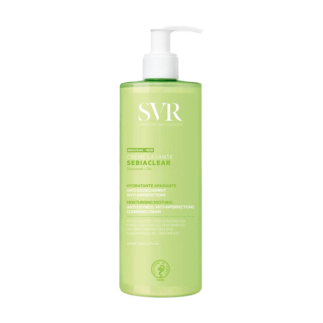 Очищувальний зволожувальний крем для обличчя SVR Sebiaclear Moisturising Soothing Cleansing Cream проти недоліків шкіри, 400 мл