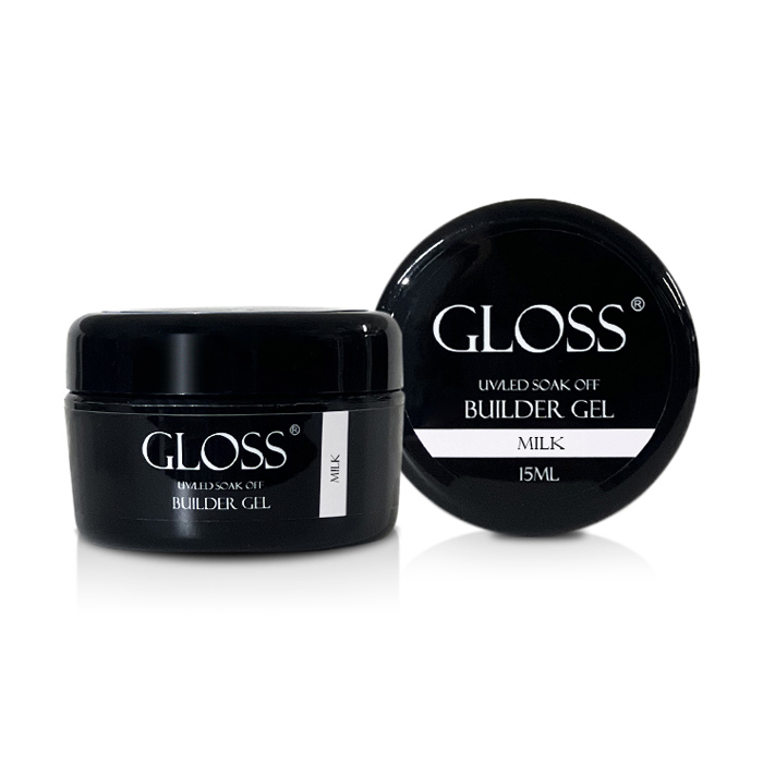 Однофазний гель для нігтів Gloss Builder Gel UV/LED Soak Off, Milk, 15 мл