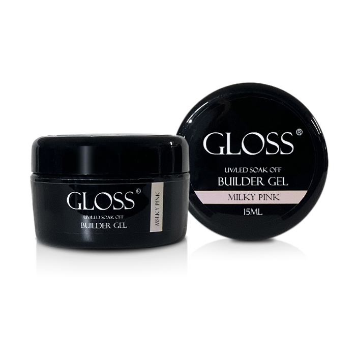 Однофазний гель для нігтів Gloss Builder Gel UV/LED Soak Off, Milky Pink, 15 мл