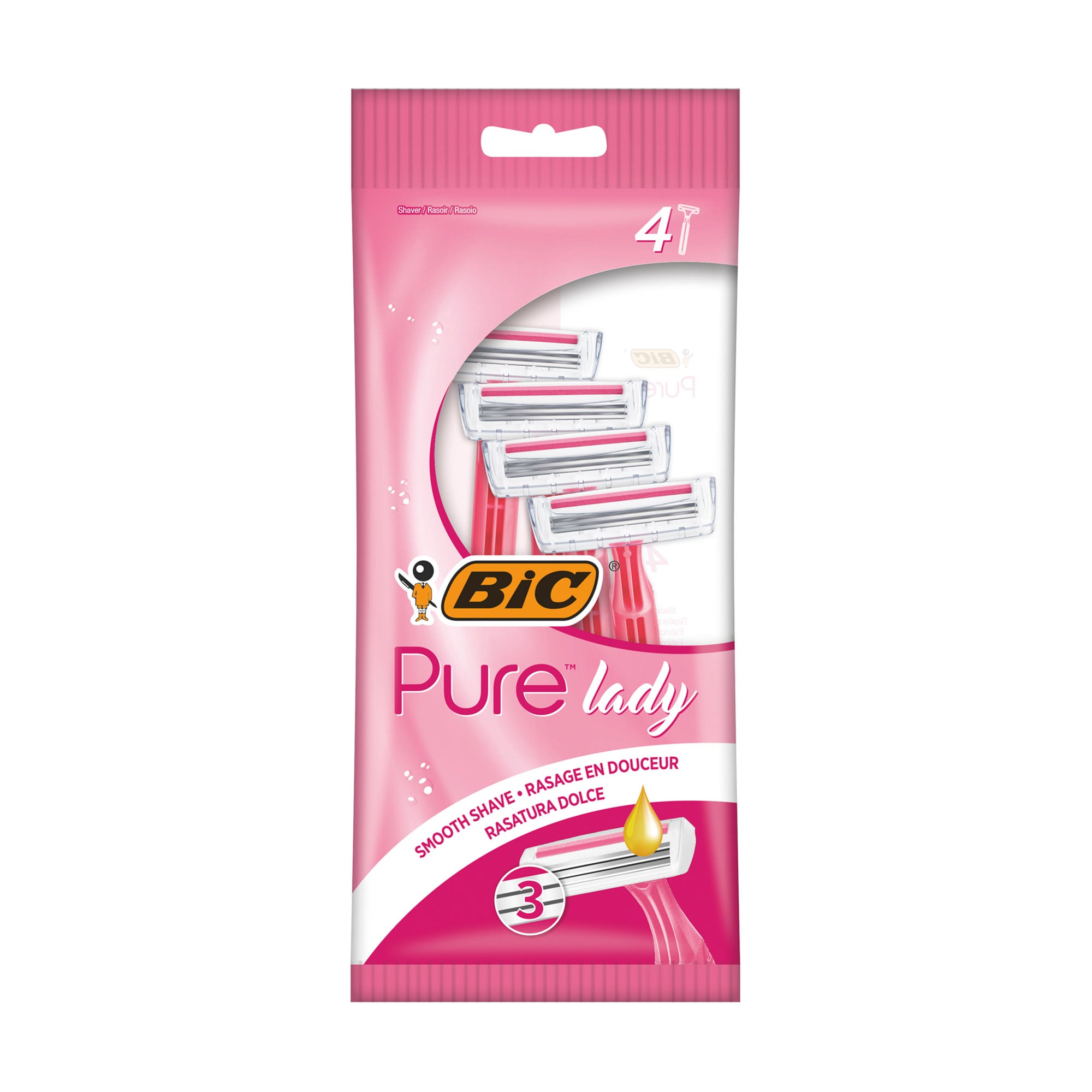 Одноразові бритви BIC Pure 3 Lady Pink, жіночі, 4 шт