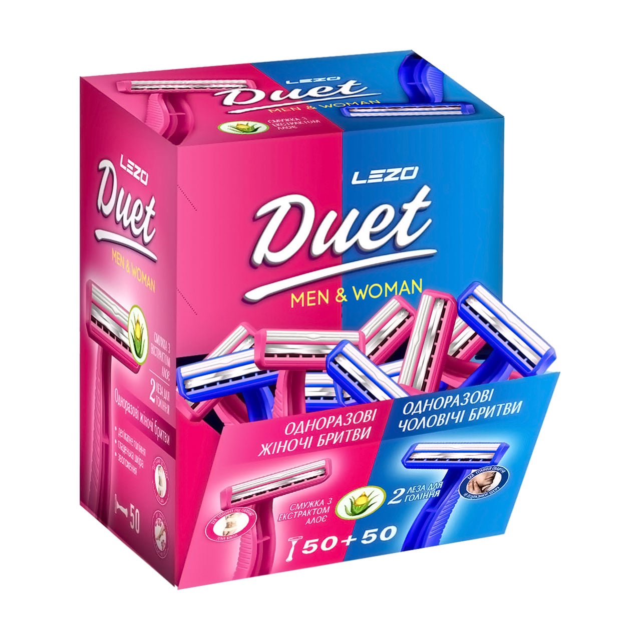 Одноразові бритви LEZO Duet Men &amp; Women 2 леза, 100 шт