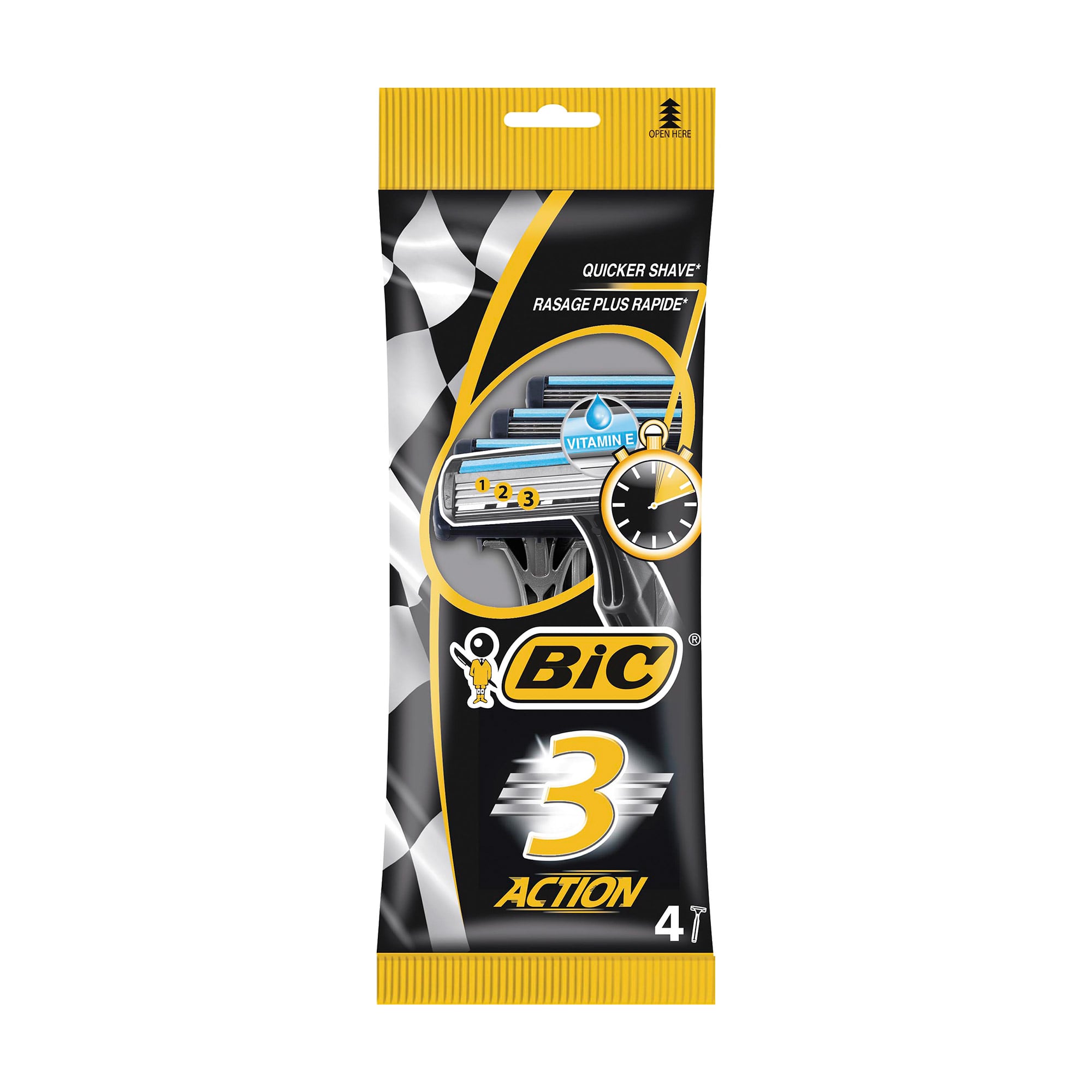 Одноразові станки для гоління BIC 3 Action чоловічі, 4 шт
