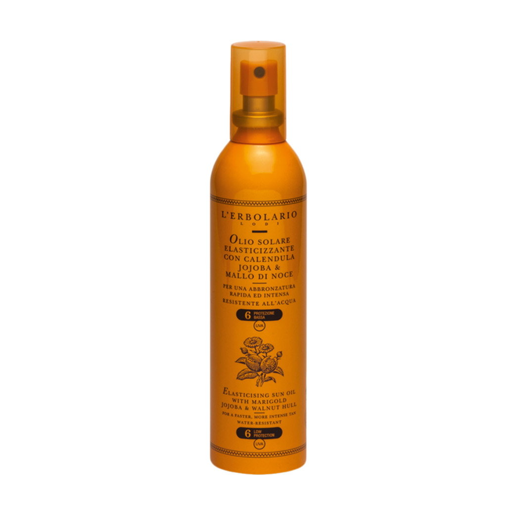 Олія для засмаги L'Erbolario Olio Solare Elasticizzante Con Calendula, Jojoba And Mallo di Noce для еластичності шкіри, SPF 6, 100 мл