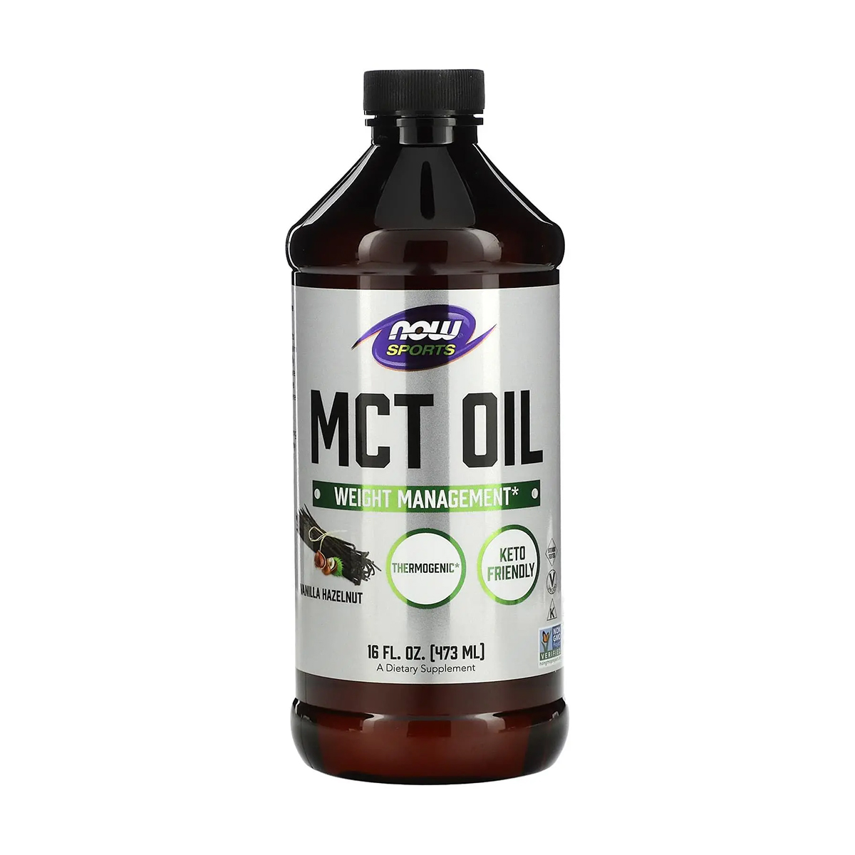 Олія МСТ NOW foods Sports MCT Oil зі смаком ванілі та лісового горіха, в рідині, 473 мл