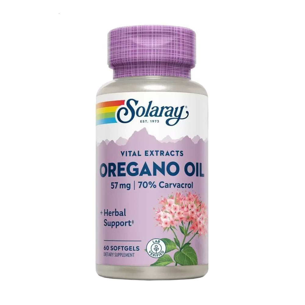 Олія Орегано, 70% Карвакрол Solaray Oregano Oil 70% Carvacrol, 60 капсул