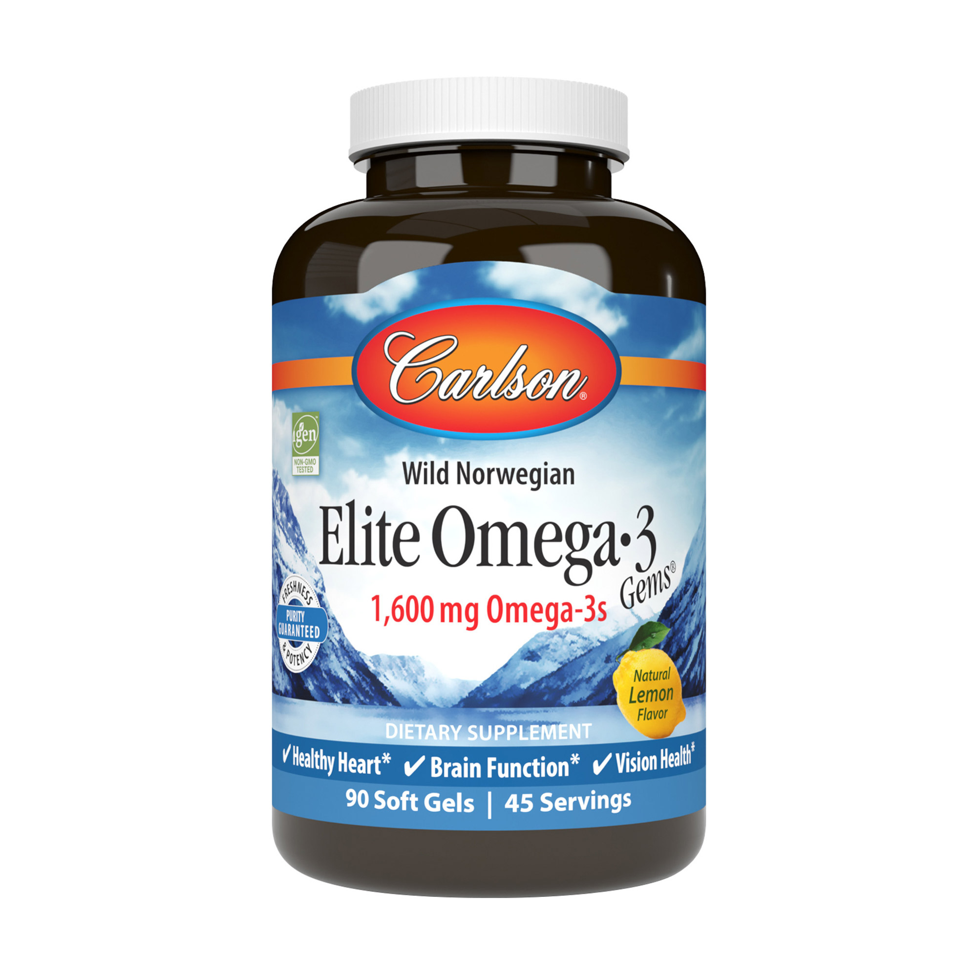 Омега-3 Carlson Labs Elite Omega-3 зі смаком лимону, 1600 мг, 90 капсул
