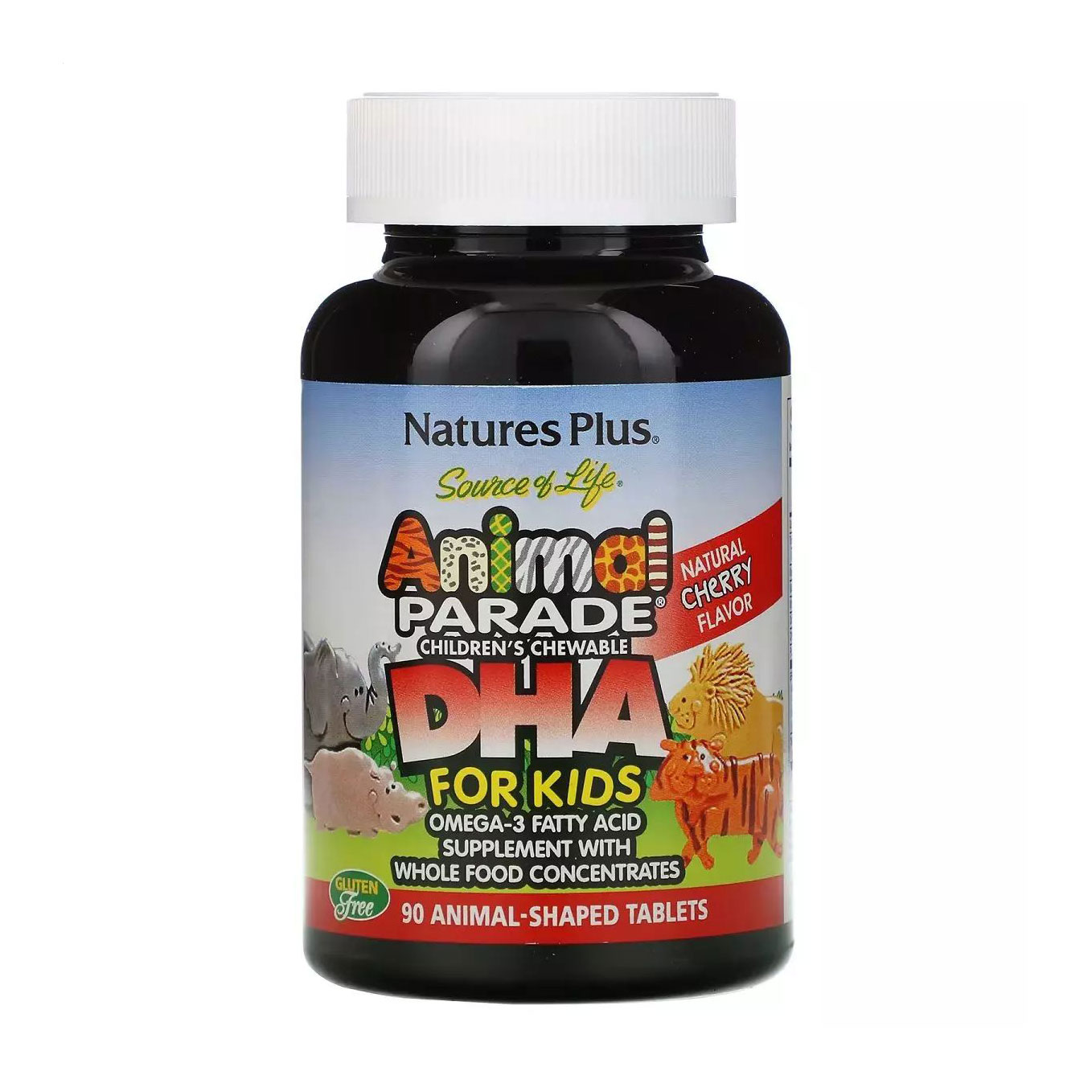 Омега-3 для дітей Natures Plus DHA for Kids Animal Parade смак вишні, 90 жувальних таблеток