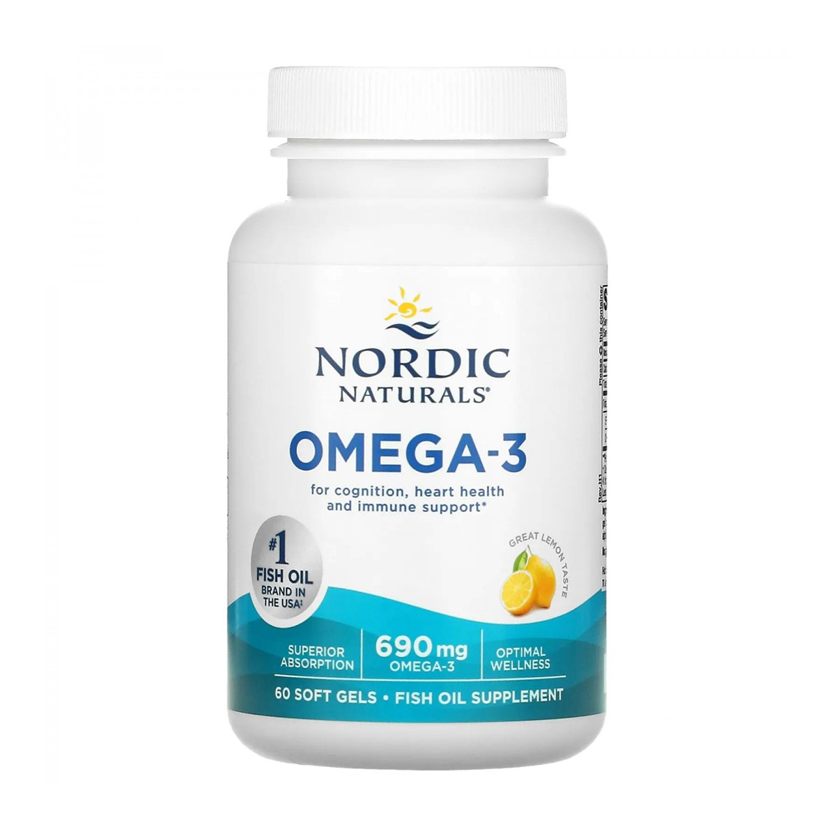 Омега-3 Nordic Naturals Omega-3, зі смаком лимону, 690 мг, 60 гелевих капсул