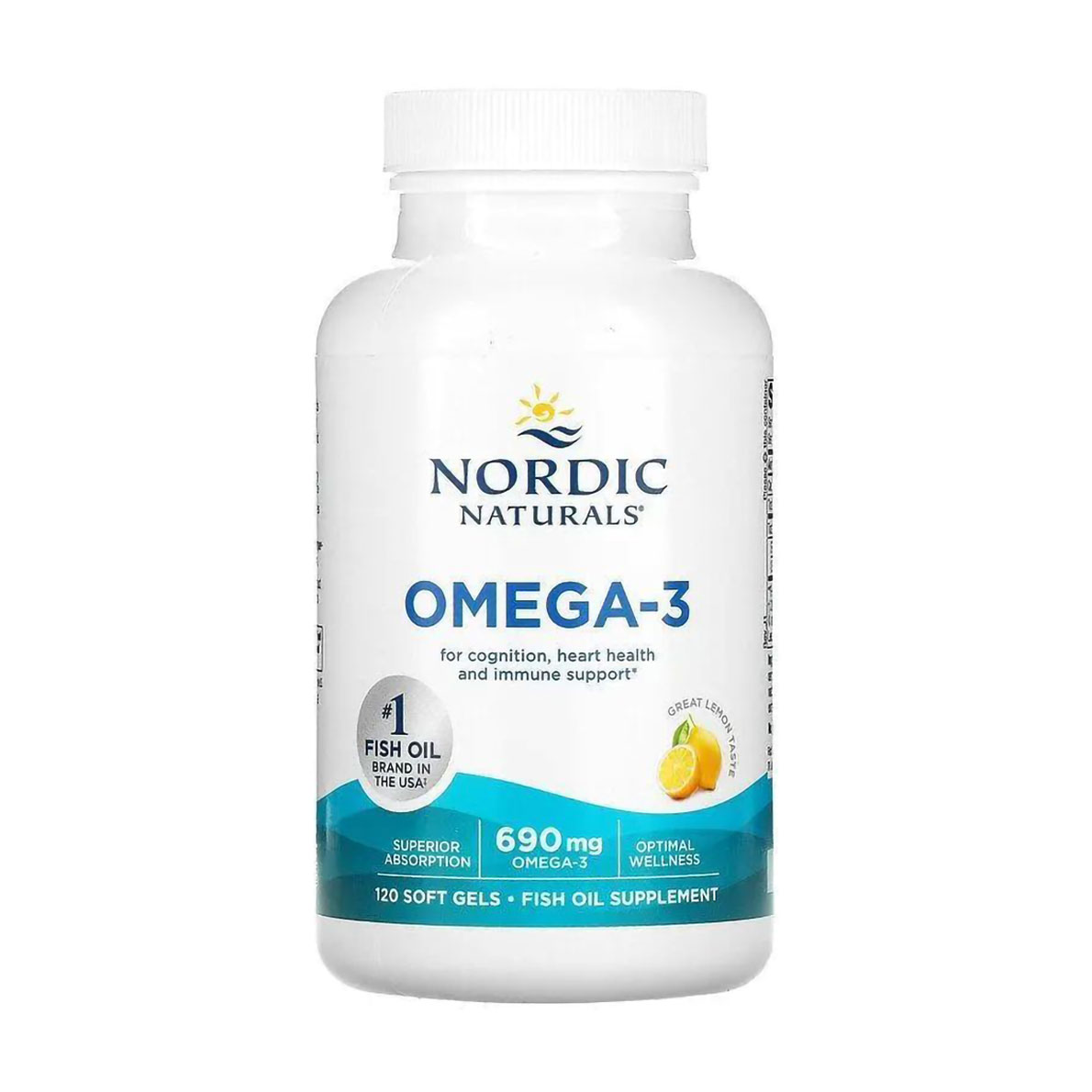 Омега-3 Nordic Naturals Omega-3, зі смаком лимону, 690 мг, 120 гелевих капсул