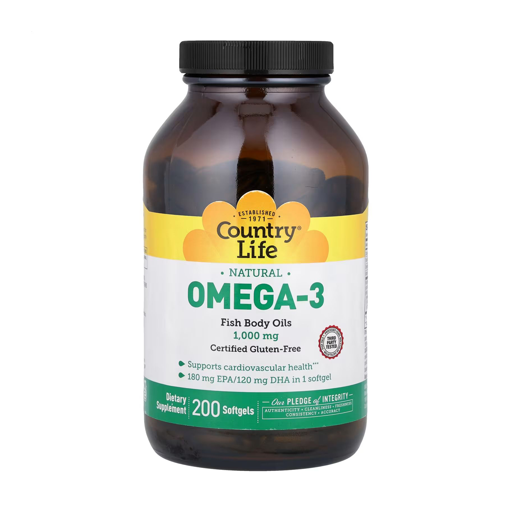 Омега-3 риб'ячий жир Country Life Omega-3, 1000 мг, 200 м'яких капсул