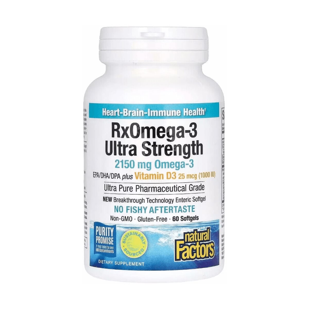 Омега-3 ультра та вітамін D3 Natural Factors RxOmega-3 Ultra Strength with Vitamin D3, 2150 мг та 25 мкг, 60 гелевих капсул