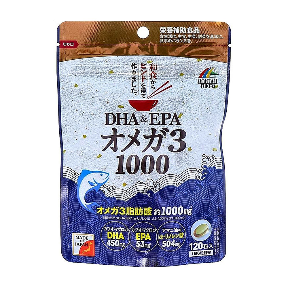 Омега-3 Unimat Riken DHA &amp; EPA 1000 мг, 120 капсул
