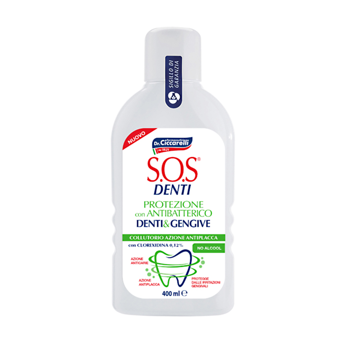 Ополіскувач для ротової порожнини Dr. Ciccarelli S.O.S Denti Teeth and Gums Protection Mouthwash, антибактериальний з хлоргексидином, 400 мл