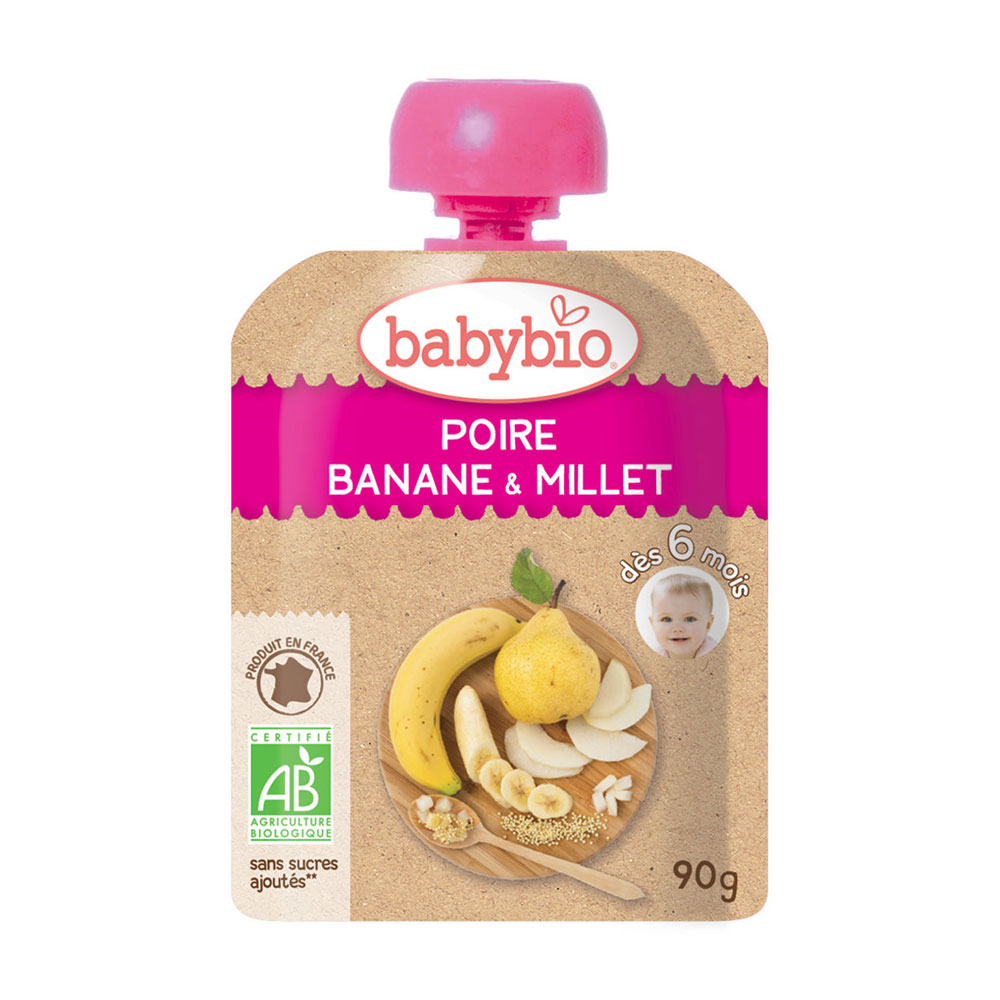 Органічне пюре Babybio з груши, банану та пшона, 90 г