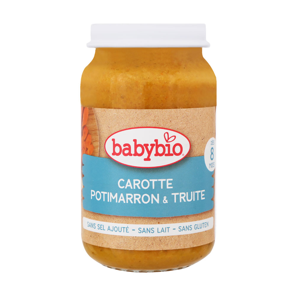 Органічне пюре Babybio з моркви, китайського гарбуза та форелі, 200 г