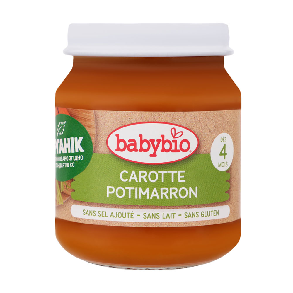 Органічне пюре Babybio з моркви та китайського гарбуза, 130 г