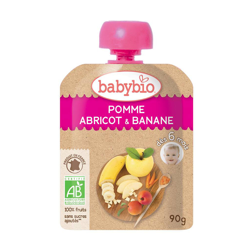 Органічне пюре Babybio з яблука, абрикосу та банану, 90 г