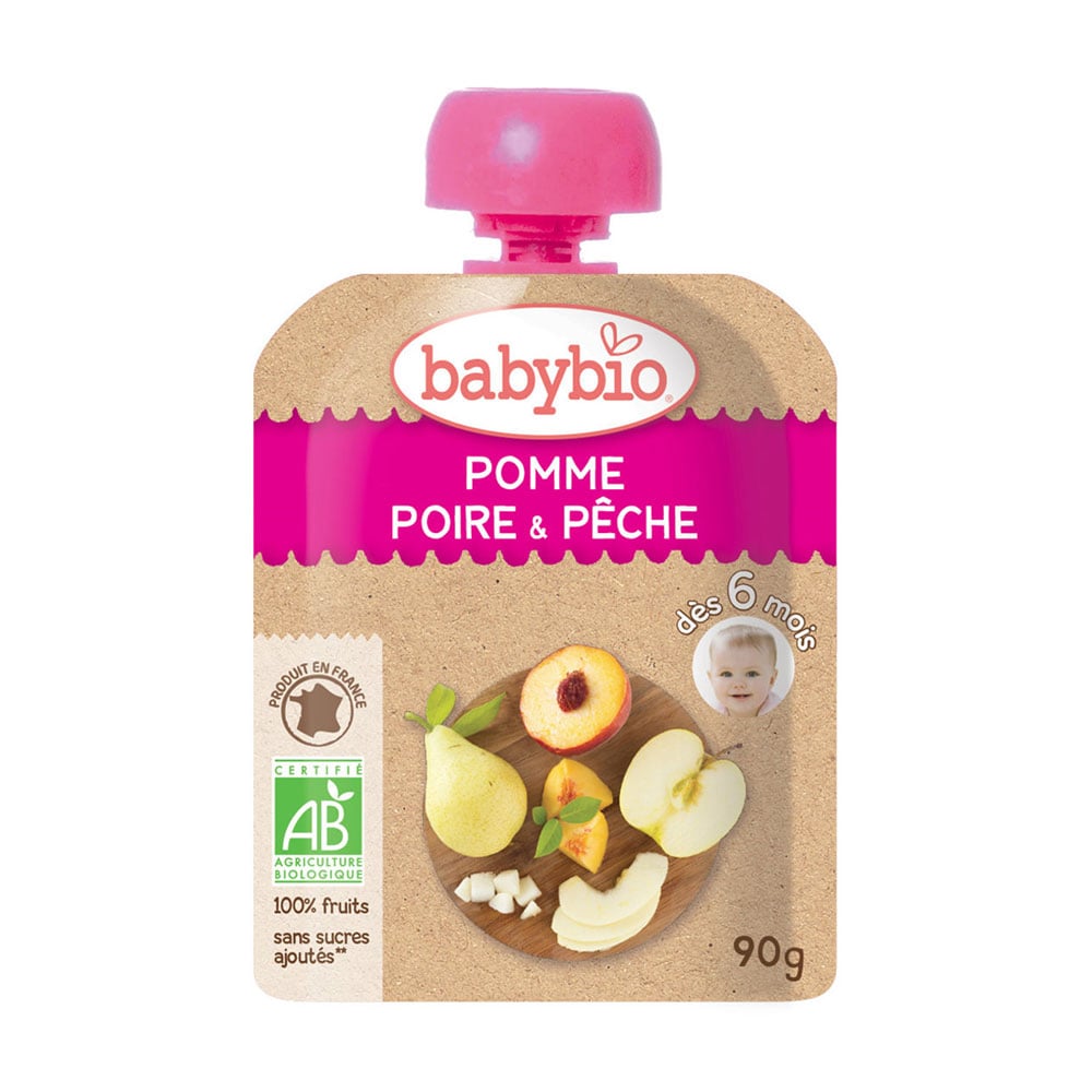 Органічне пюре Babybio з яблука, груши та персику, 90 г