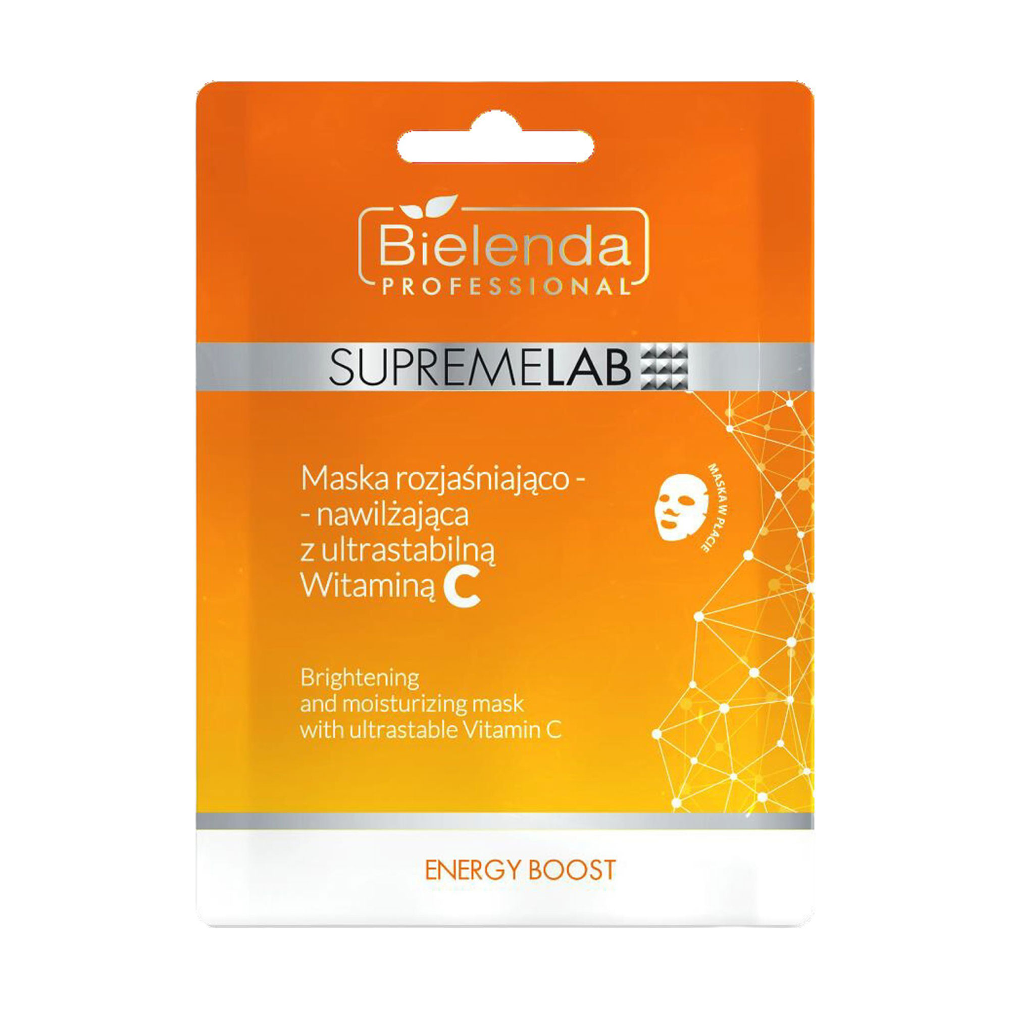 Освітлювальна та зволожувальна маска для обличчя Bielenda Professional Supremelab Energy Boost з ультрастабільним вітаміном С, 1 шт