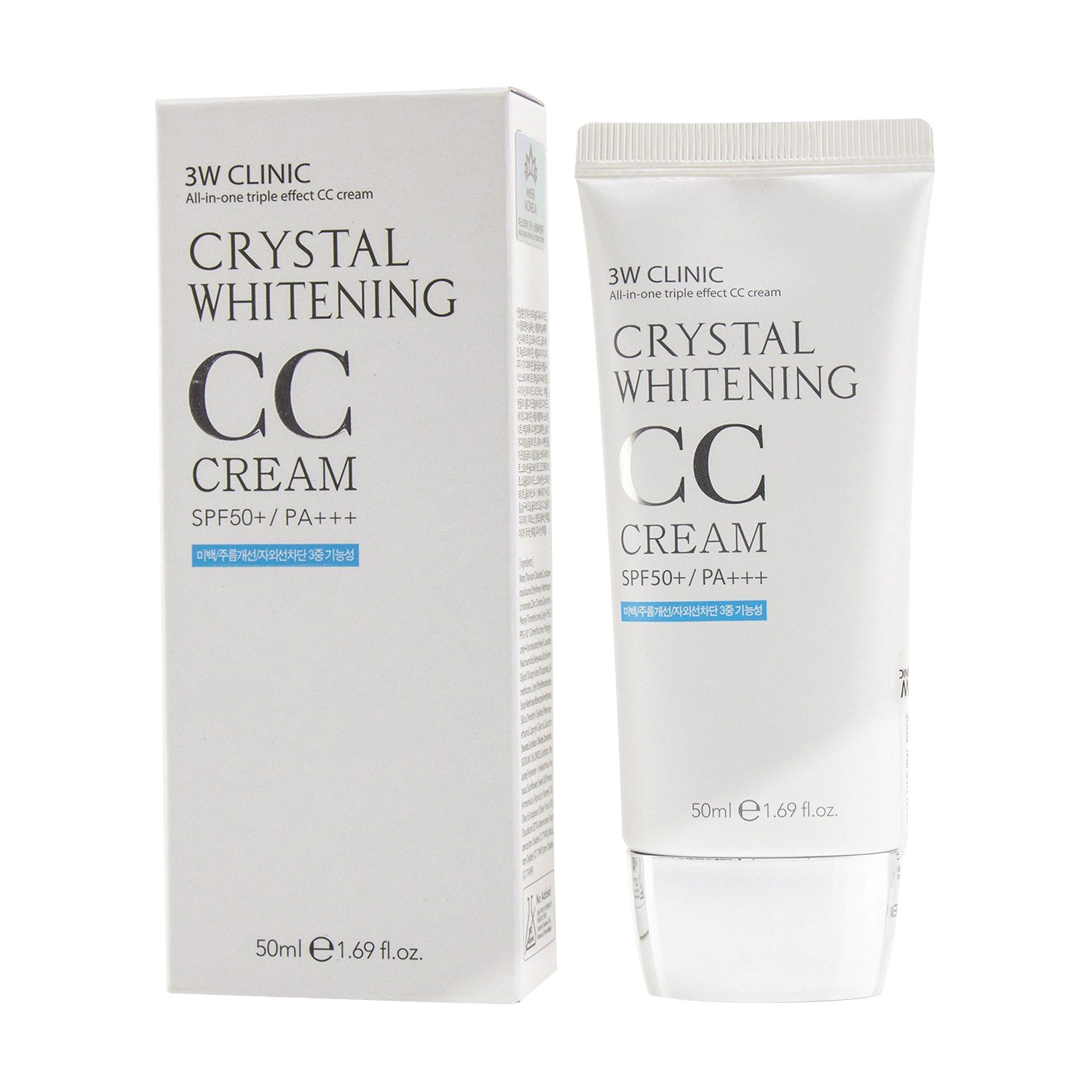 Освітлювальний CC-крем для обличчя 3W Clinic Crystal Whitening CC Cream SPF50 + PA +++ 02 Natural Beige, 50 мл