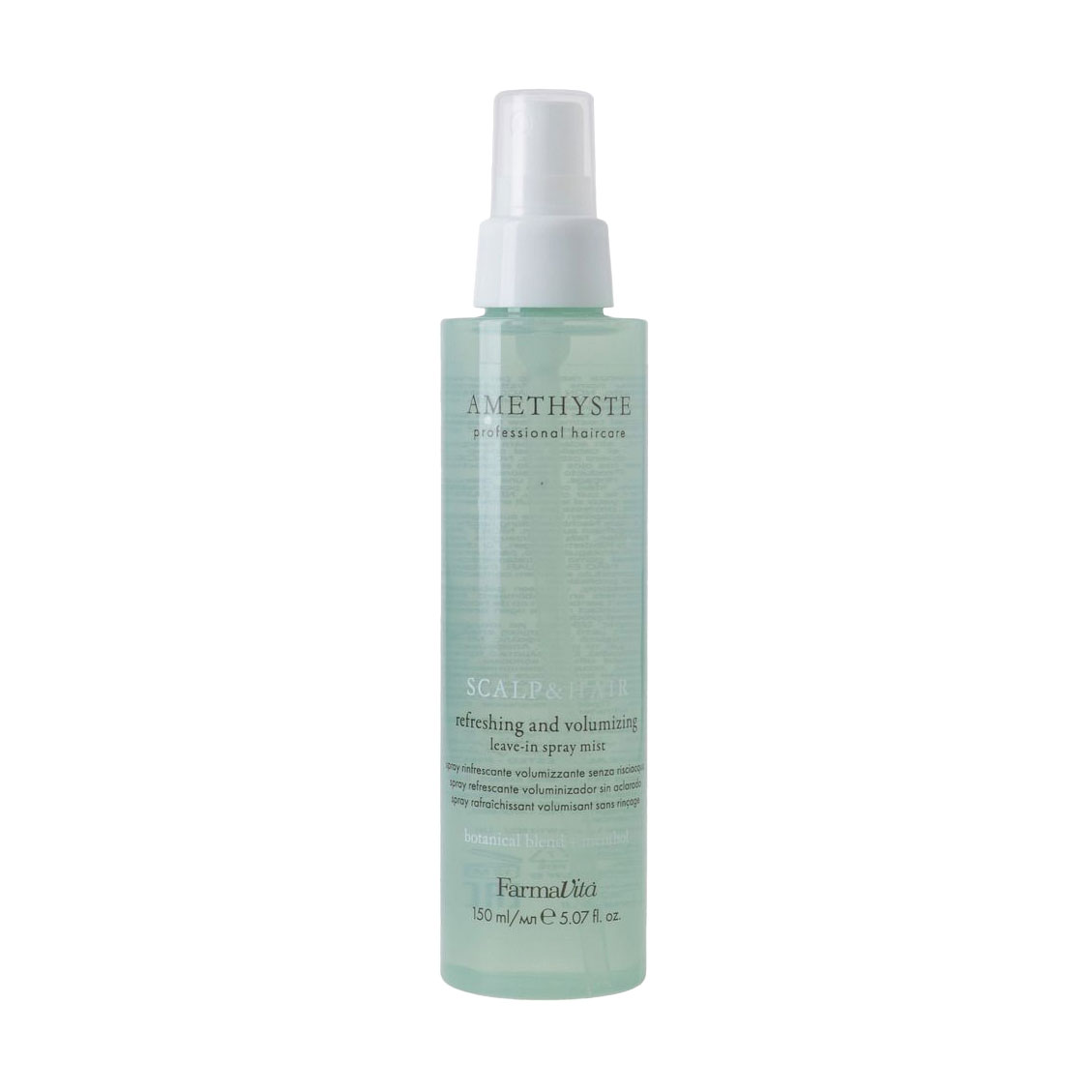 Освіжальний спрей FarmaVita Amethyste Scalp &amp; Hair Refreshing Volumizing Leave-In Spray Mist для відновлення балансу шкіри голови та волосся, 150 мл
