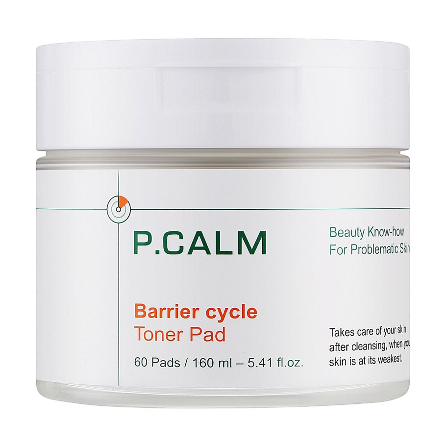 Пади-тонер для регенерації бар'єру шкіри обличчя P.Calm Barrier Cycle Toner Pad, 60 шт