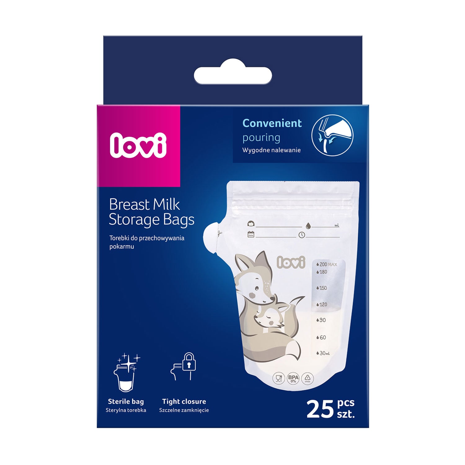 Пакети для зберігання грудного молока LOVI Breast Milk Storage Bags, 25*200 мл (12/208)