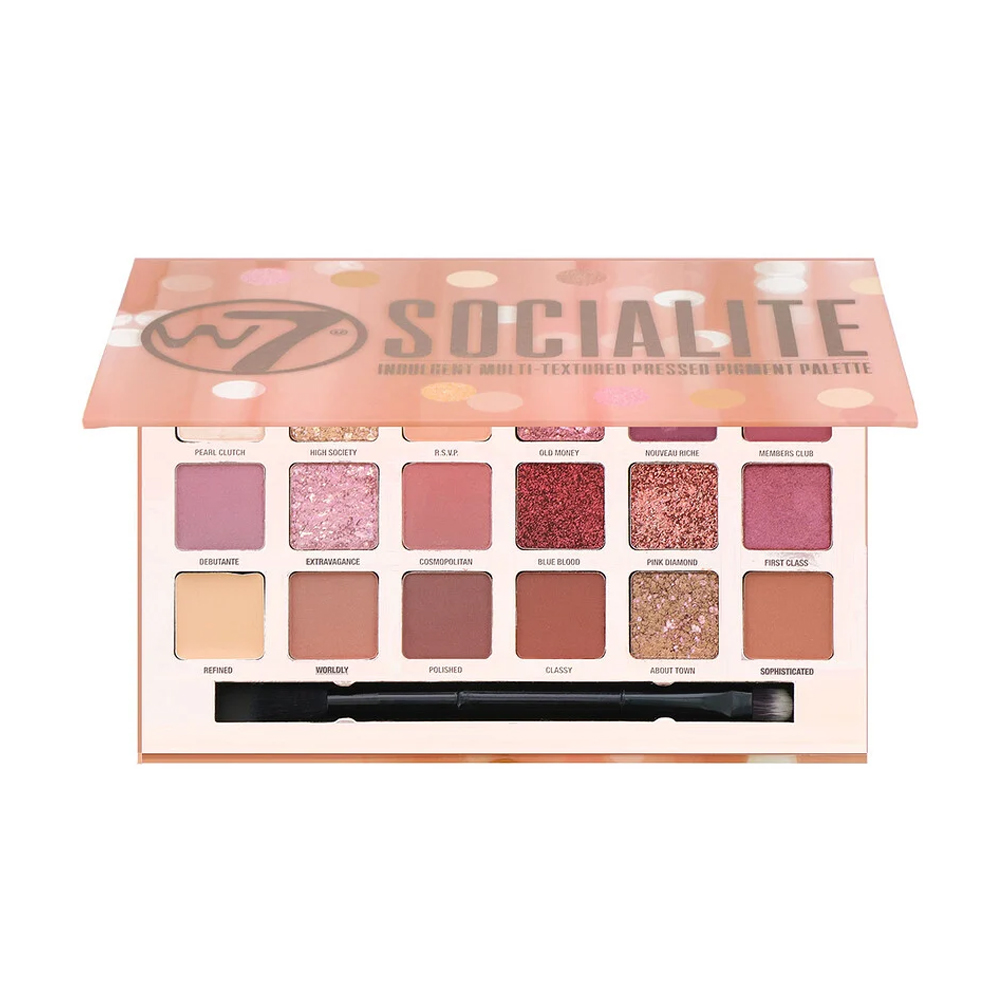 Палетка пігментованих тіней для повік W7 Socialite Indulgent Multi-Textured Pressed Pigment Palette, 15.6 г