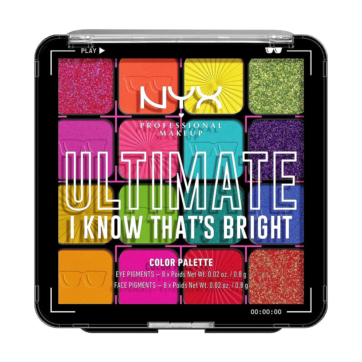 Палетка тіней для повік NYX Professional Makeup Ultimate Shadow Palette 16 відтінків, I Know Thats Bright, 12.8 г