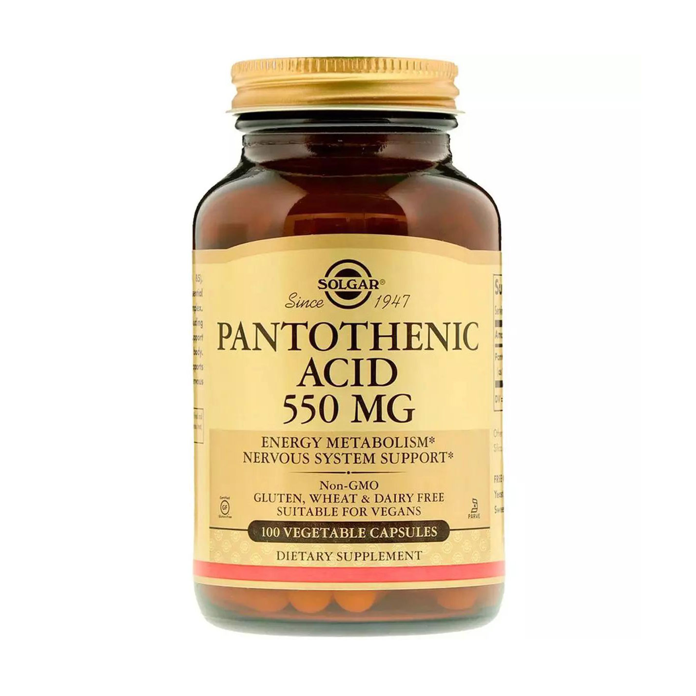 Пантотенова кислота Solgar Pantothenic Acid 550 мг, 100 вегетаріанських капсул