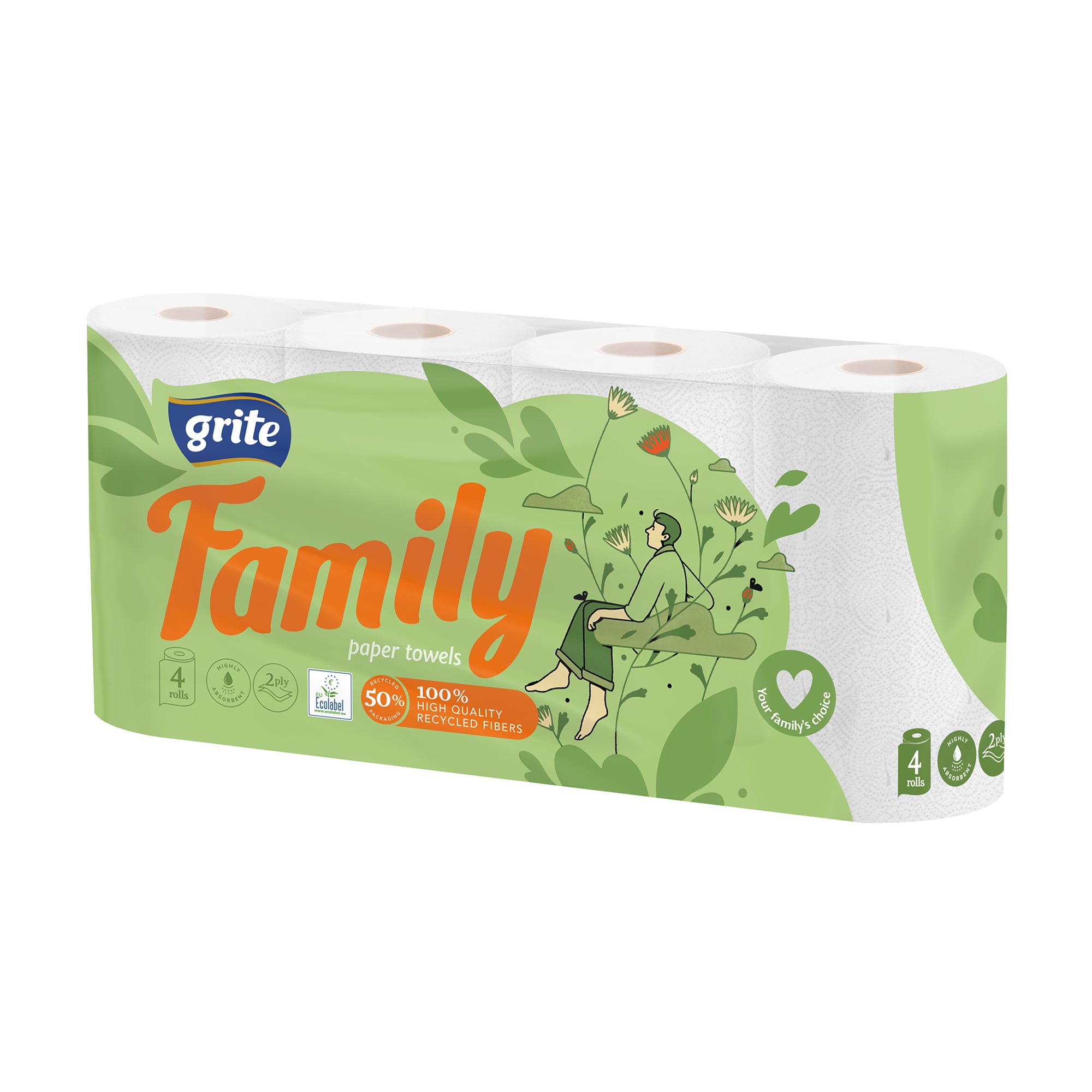 Паперові рушники Grite Family 2-шарові, 83 відриви, 4 рулони