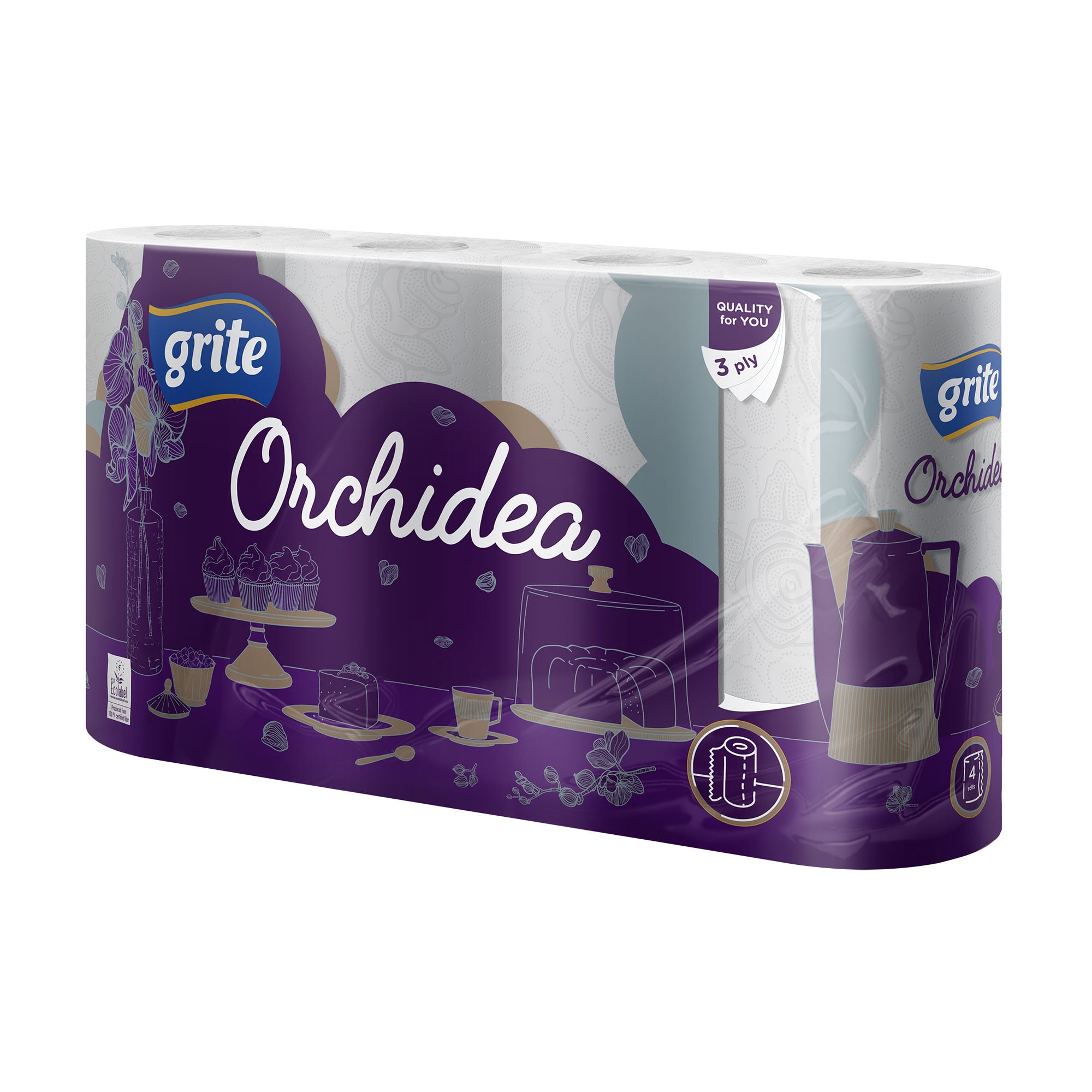 Паперові рушники Grite Orchidea Gold 3-шарові, 77 відривів, 4 шт