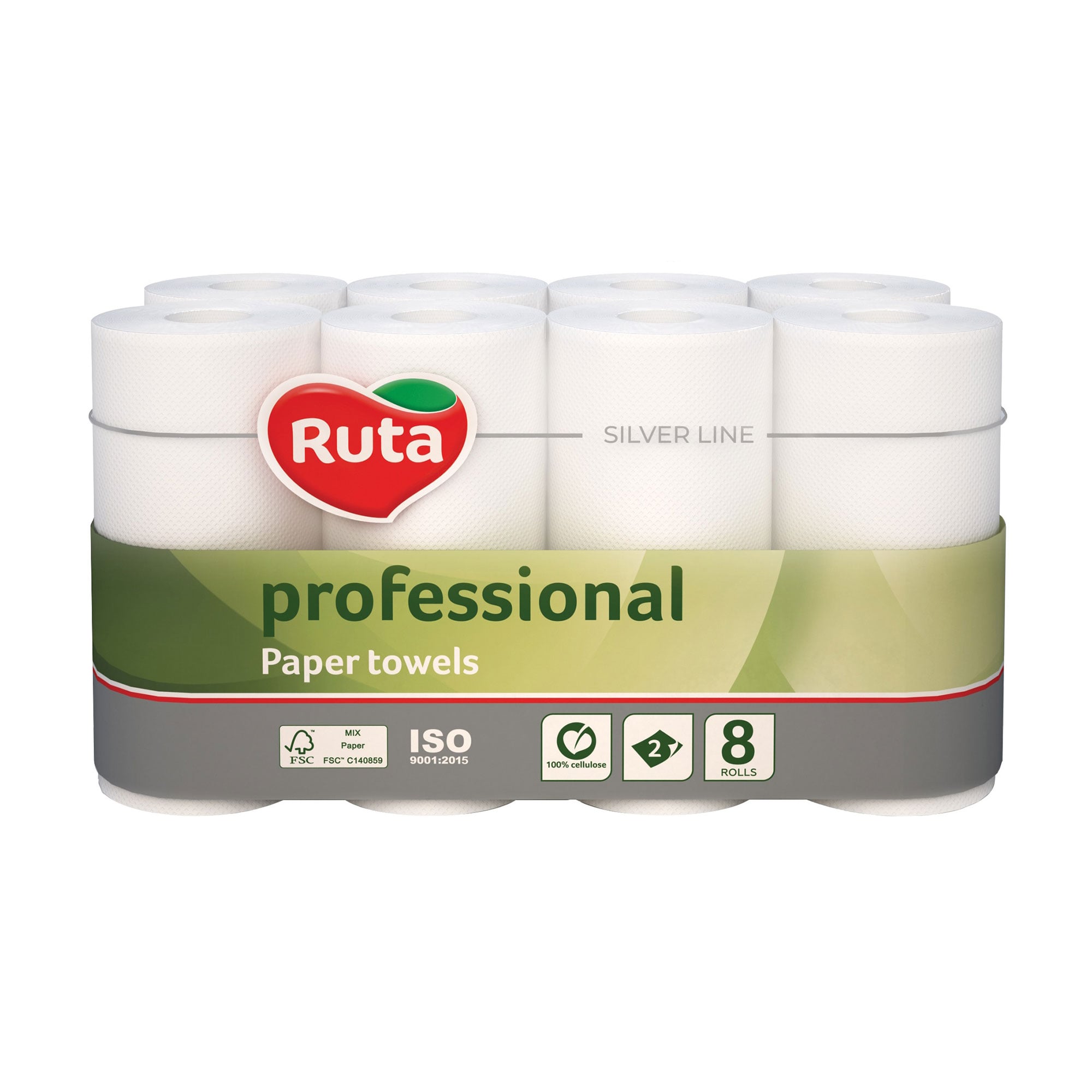 Паперові рушники Ruta Silver Line Professional 2-шарові, білі, 8 рулонів