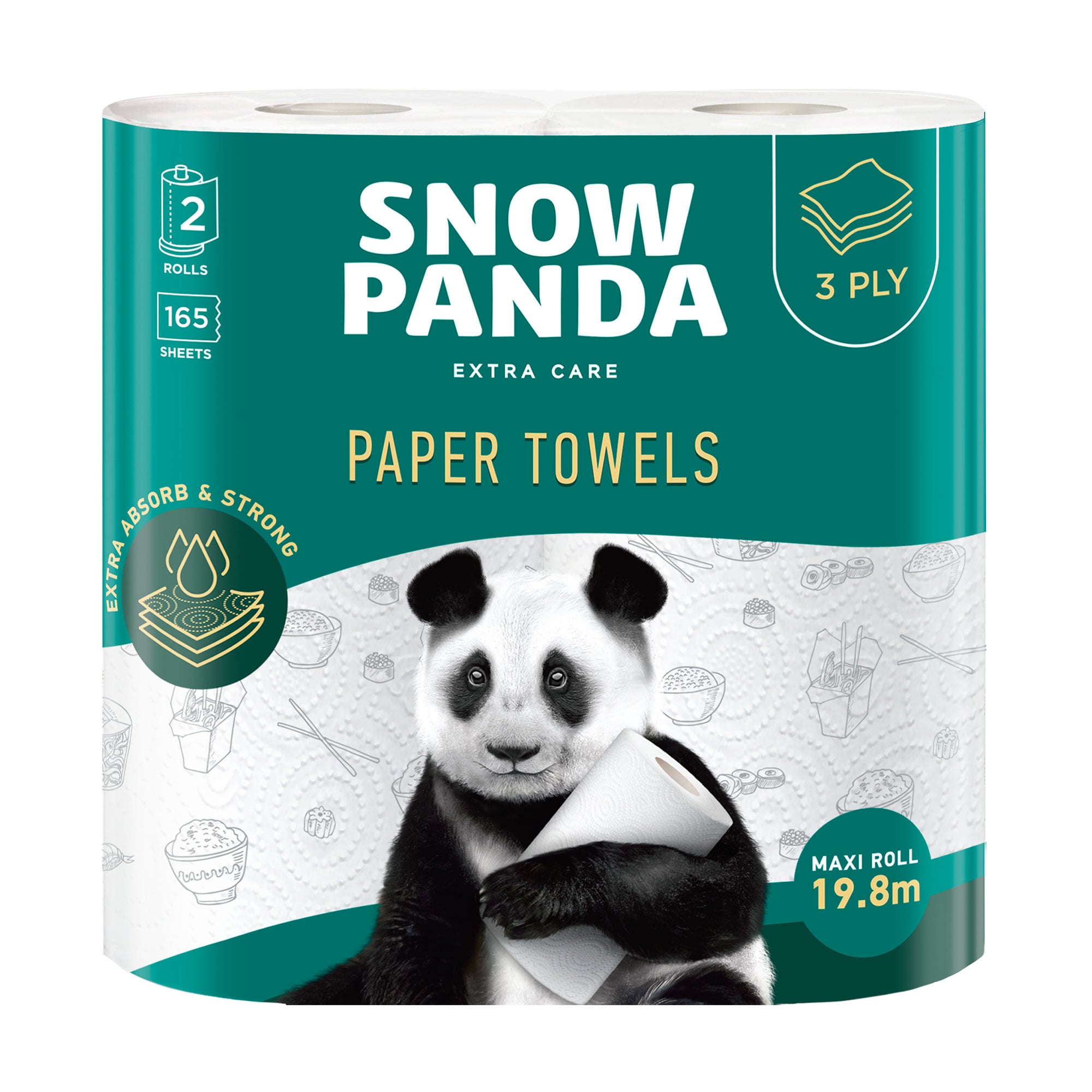 Паперові рушники Сніжна Панда Extra Care Jumbo Roll 3-шарові, 165 відривів, 2 рулони