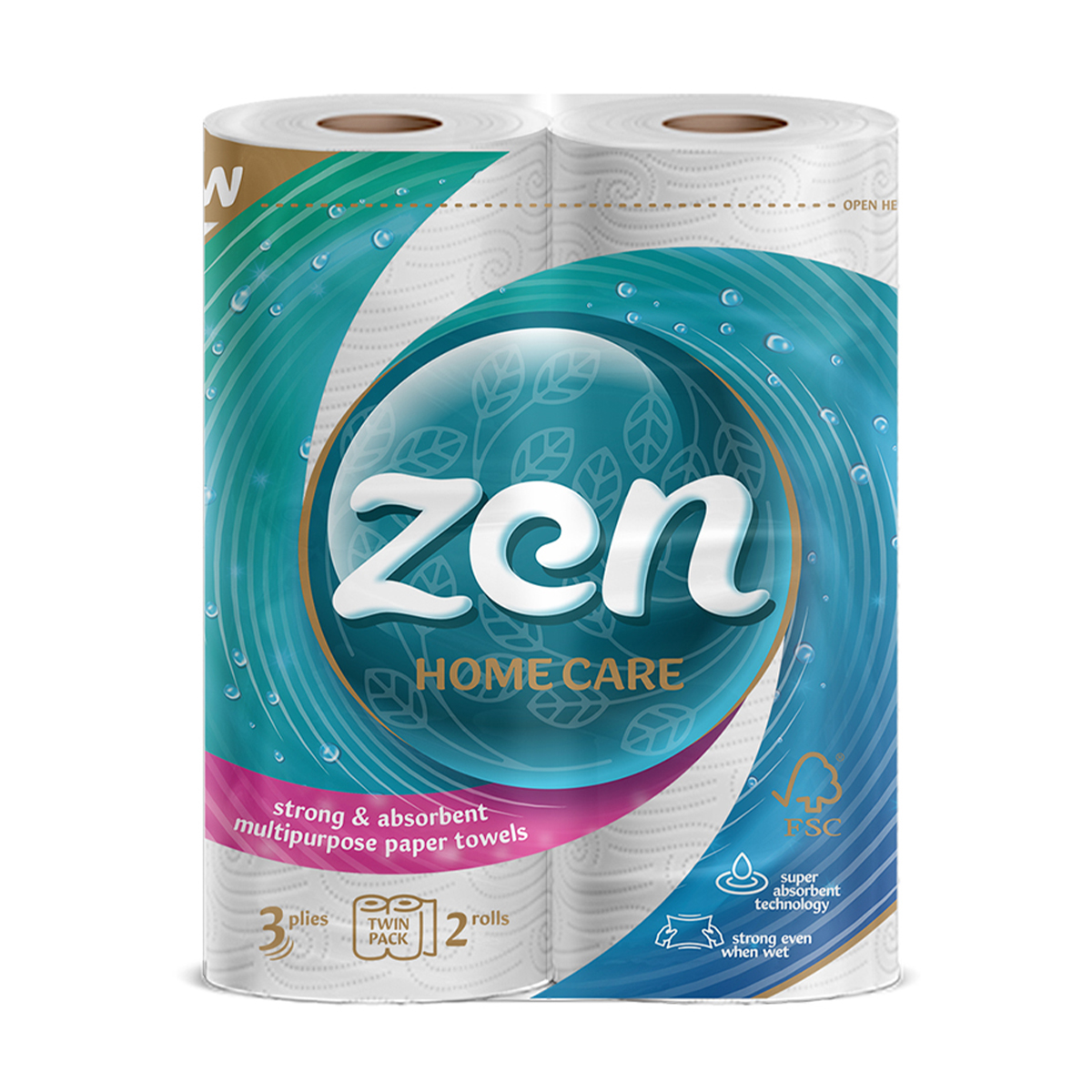 Паперові рушники Zen Home Care Strong &amp; Absorbent, 3-шарові, 50 відривів, 2 рулони