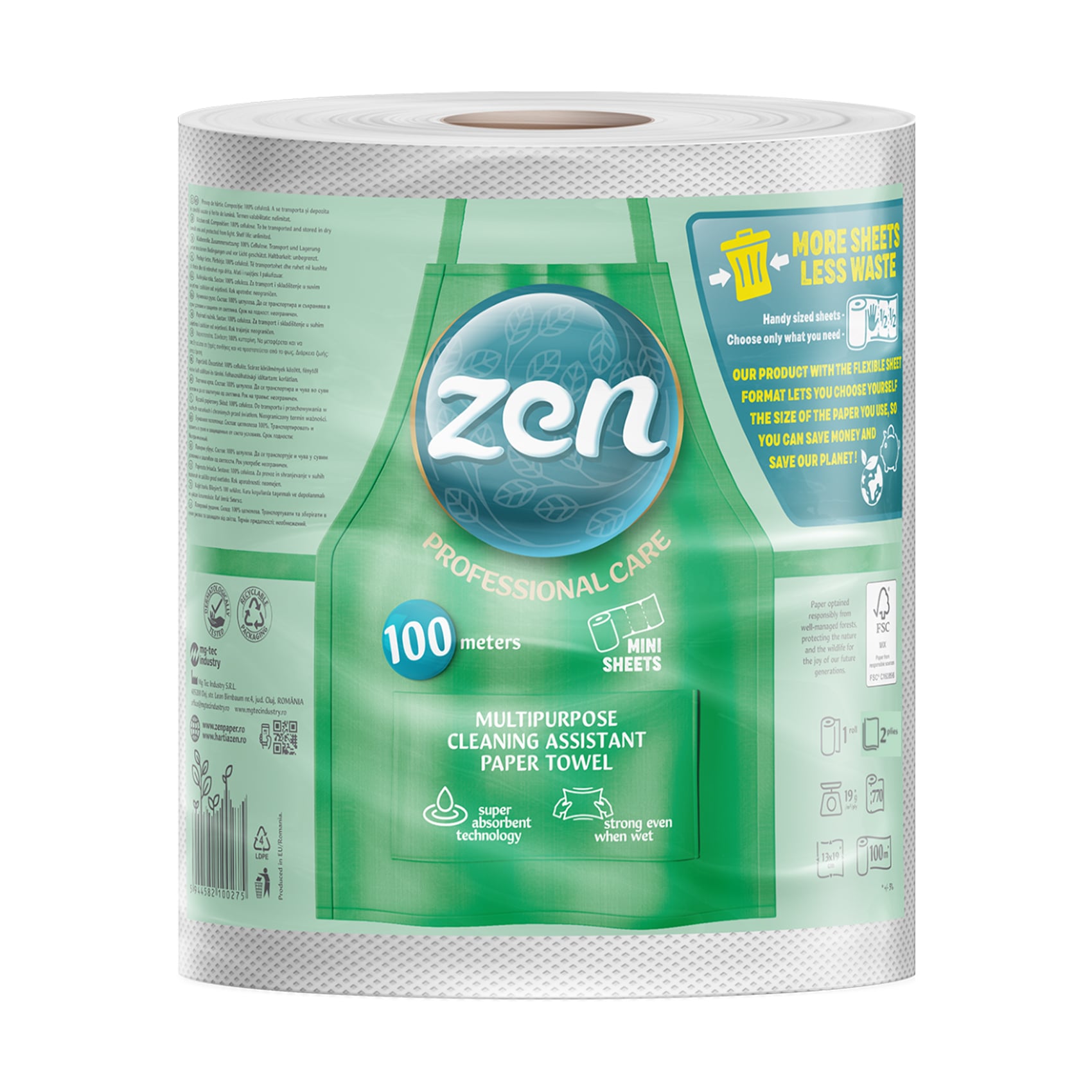 Паперові рушники Zen Professional Care, 2-шарові, 770 відривів, 1 рулон