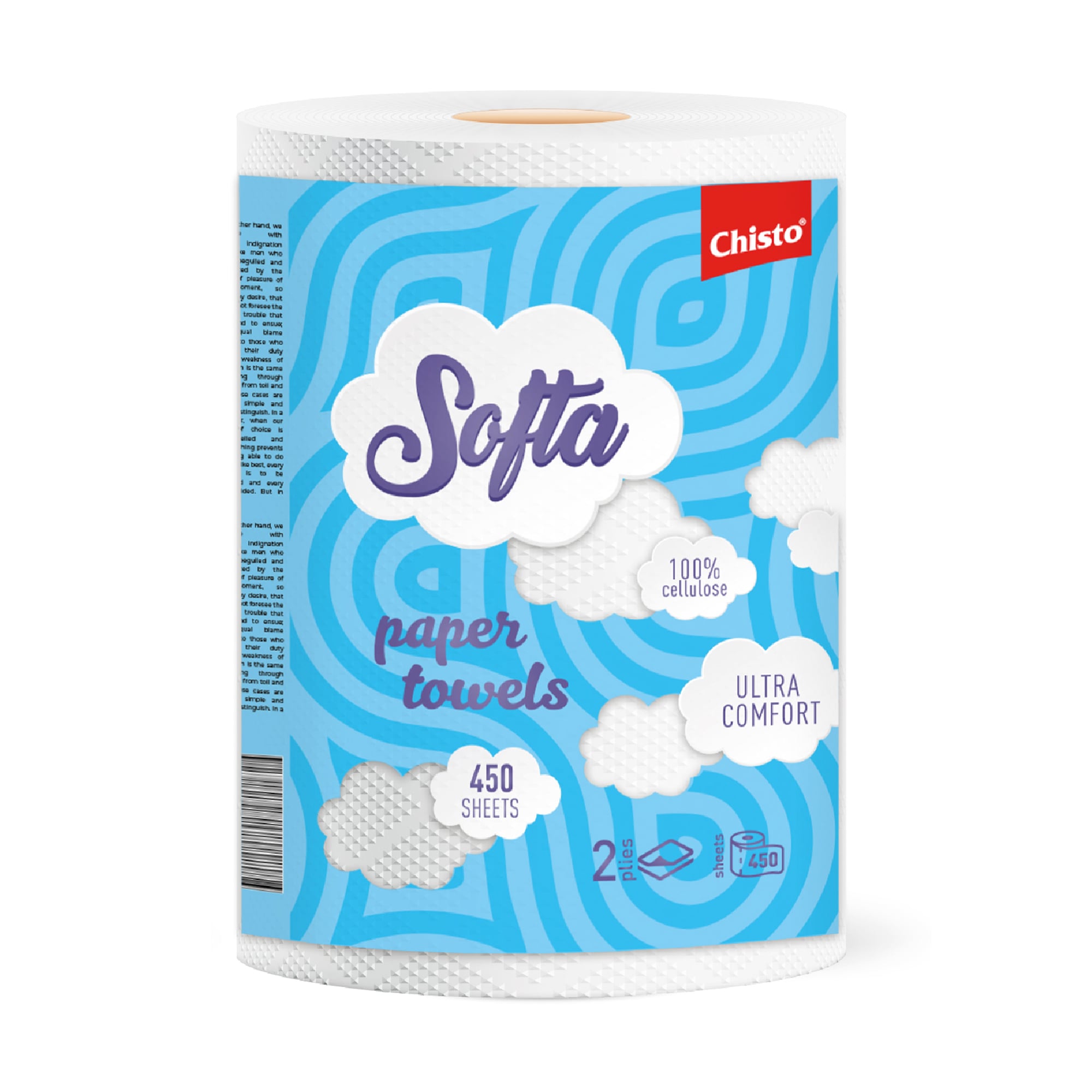 Паперовий рушник Chisto Softa Ultra Comfort білий, 2-шаровий, 450 відривів, 1 рулон