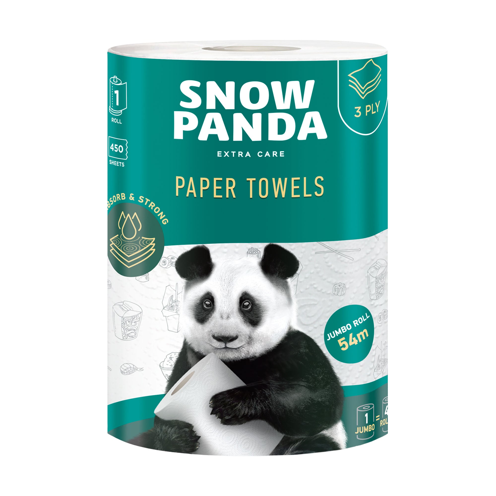 Паперовий рушник Сніжна Панда Extra Care Jumbo Roll 3-шаровий, 450 відривів, 1 рулон