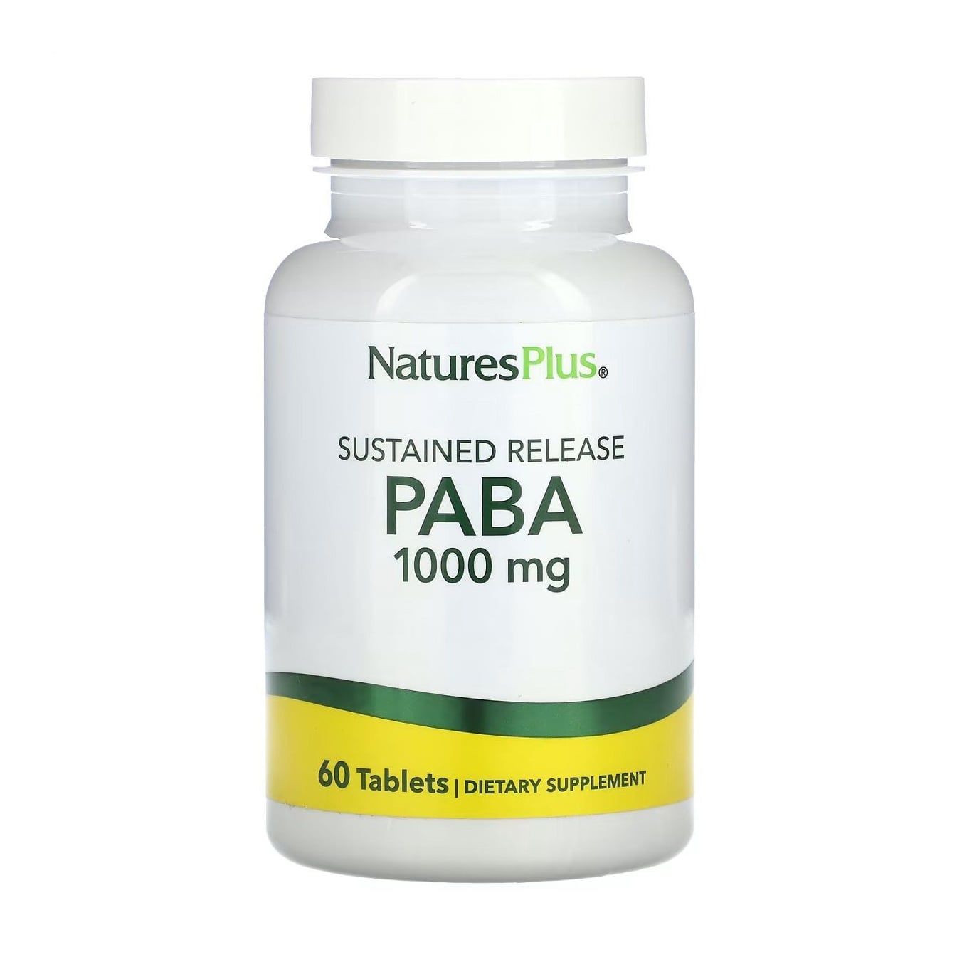 Пара-амінобензойна кислота пролонгованої дії (ПАБК) Natures Plus PABA 1000 мг, 60 таблеток
