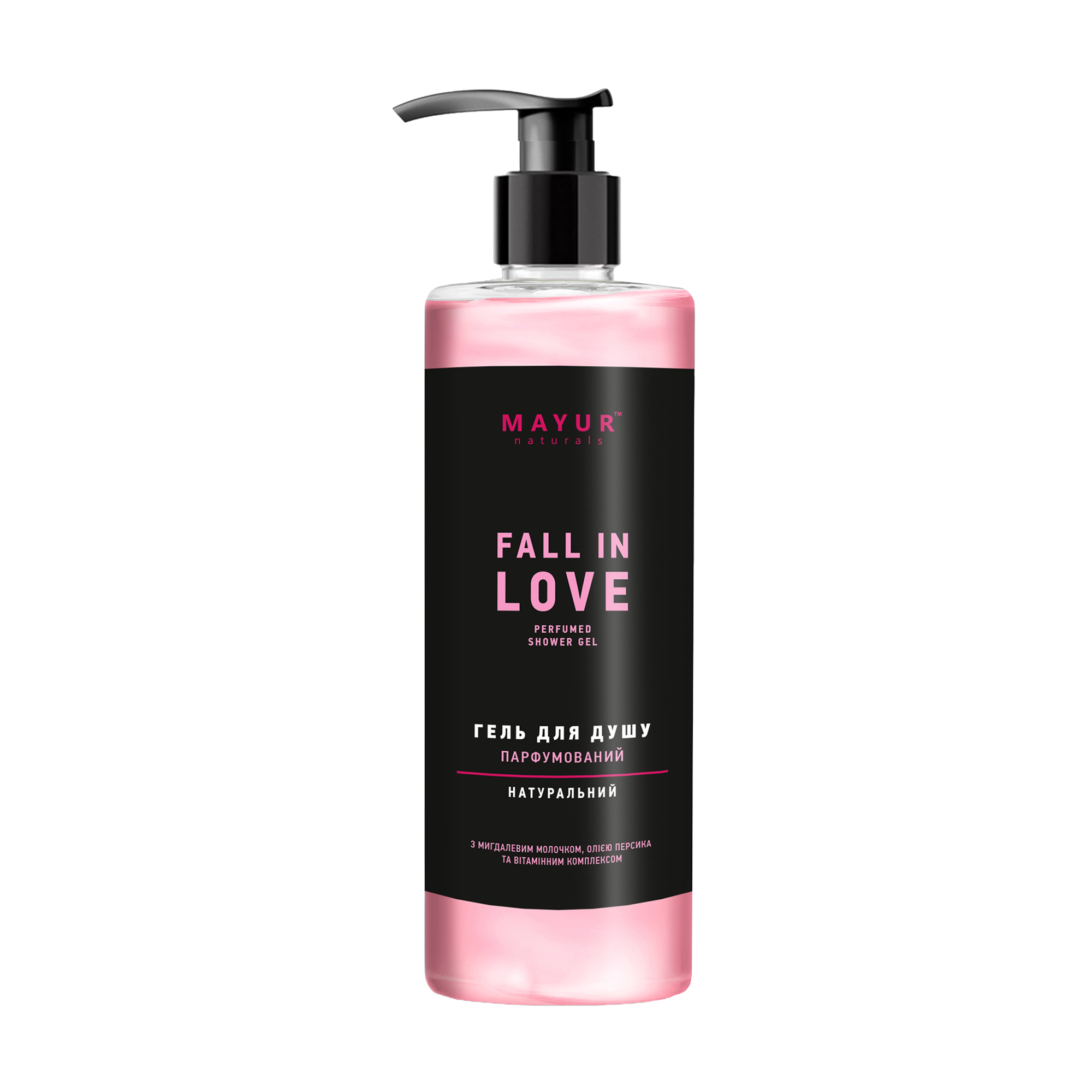 Парфумований гель для душу Mayur Fall in Love Perfumed Shower Gel з мигдалевим молочком, олією персика та вітамінним комплексом, 200 мл
