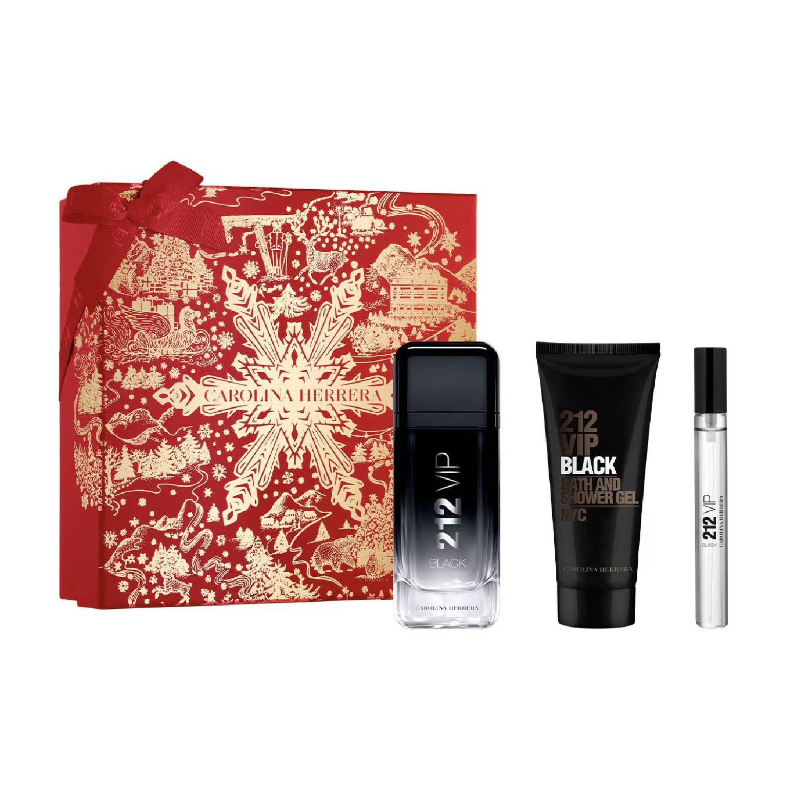 Парфумований набір чоловічий Carolina Herrera 212 VIP Black (парфумована вода, 100 мл + гель для душу, 100 мл + парфумована вода, 10 мл)