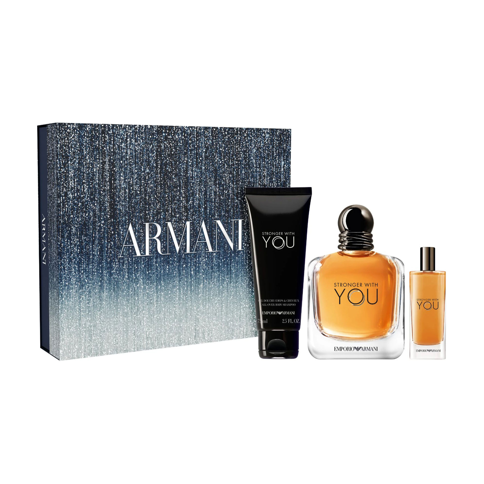 Парфумований набір чоловічий Giorgio Armani Emporio Armani Stronger With You (гель для душу, 75 мл + туалетна вода, 100 мл + туалетна вода, 15 мл)