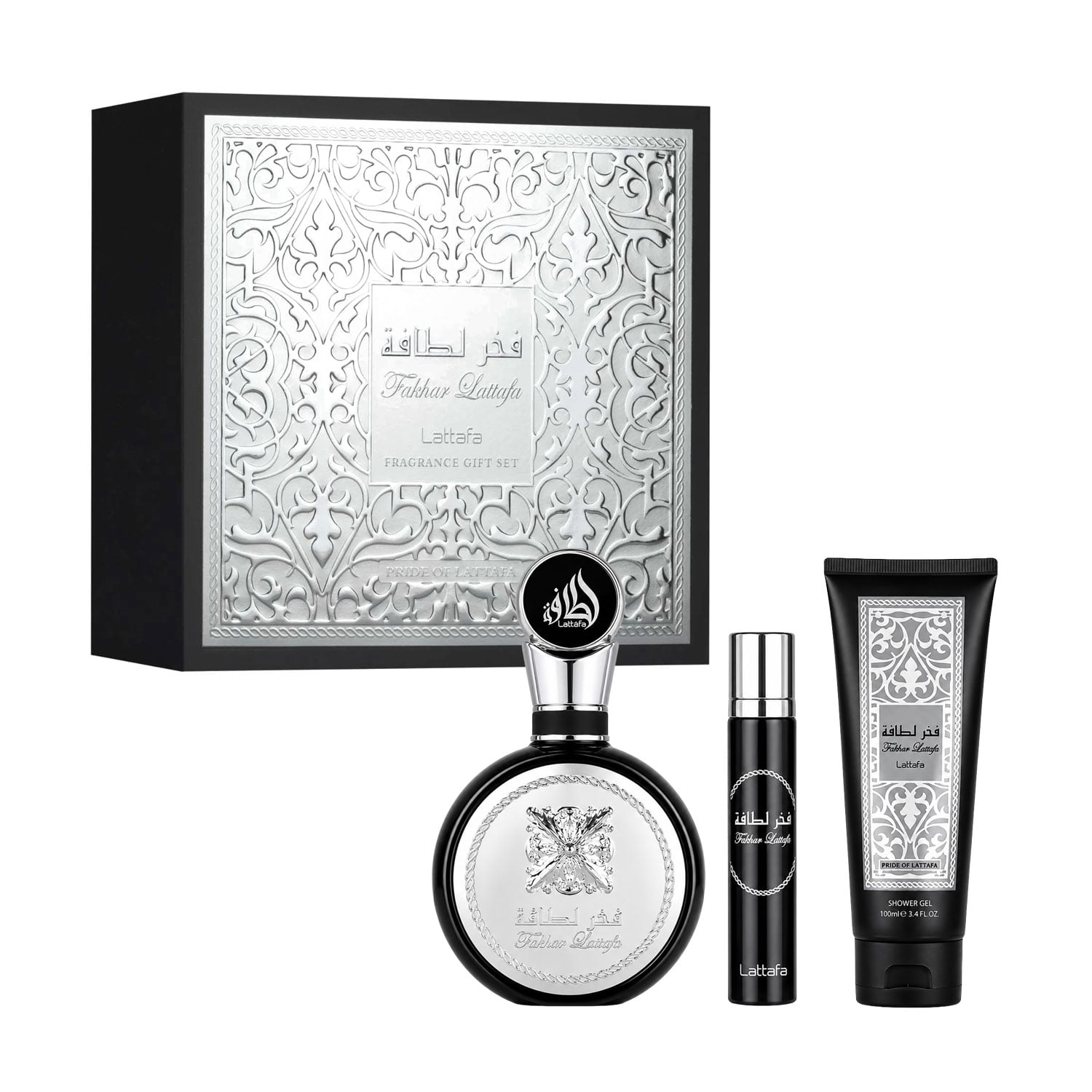 Парфумований набір чоловічий Lattafa Perfumes Fakhar (парфумована вода, 100 мл + парфумована вода, 12 мл + гель для душу, 100 мл)
