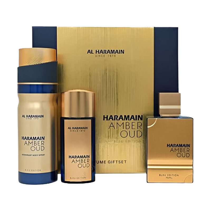 Парфумований набір унісекс Al Haramain Amber Oud Bleu Edition (парфумована вода, 75 мл + парфумована вода, 30 мл + дезодорант-спрей, 200 мл