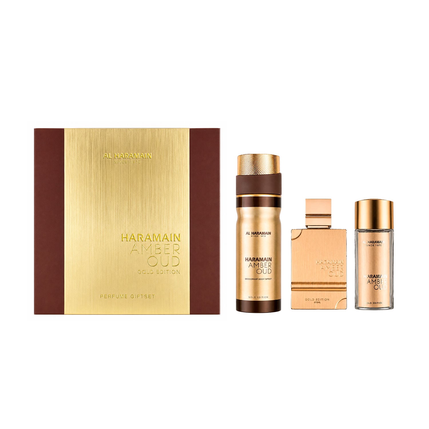Парфумований набір унісекс Al Haramain Amber Oud Gold Edition (парфумована вода, 75 мл + парфумована вода, 30 мл + дезодорант-спрей, 200 мл)
