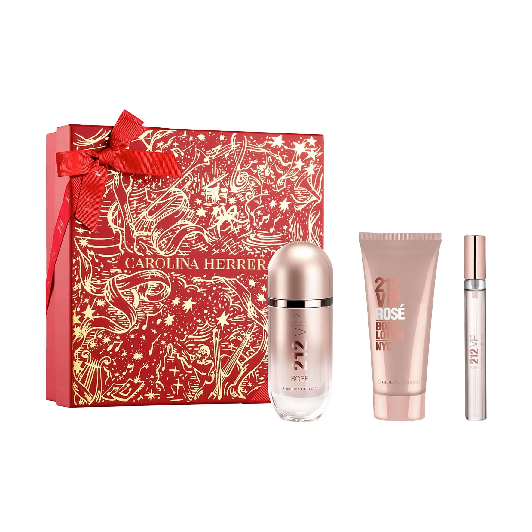 Парфумований набір жіночий Carolina Herrera 212 VIP Rose Set (парфумована вода, 80 мл + лосьйон для тіла, 100 мл + парфумована вода, 10 мл)