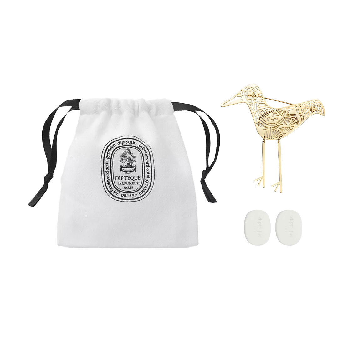 Парфумований набір жіночий Diptyque Perfumed Brooch Eau Rose (брошка, 1 шт + насадки, 2 шт + мішечок)