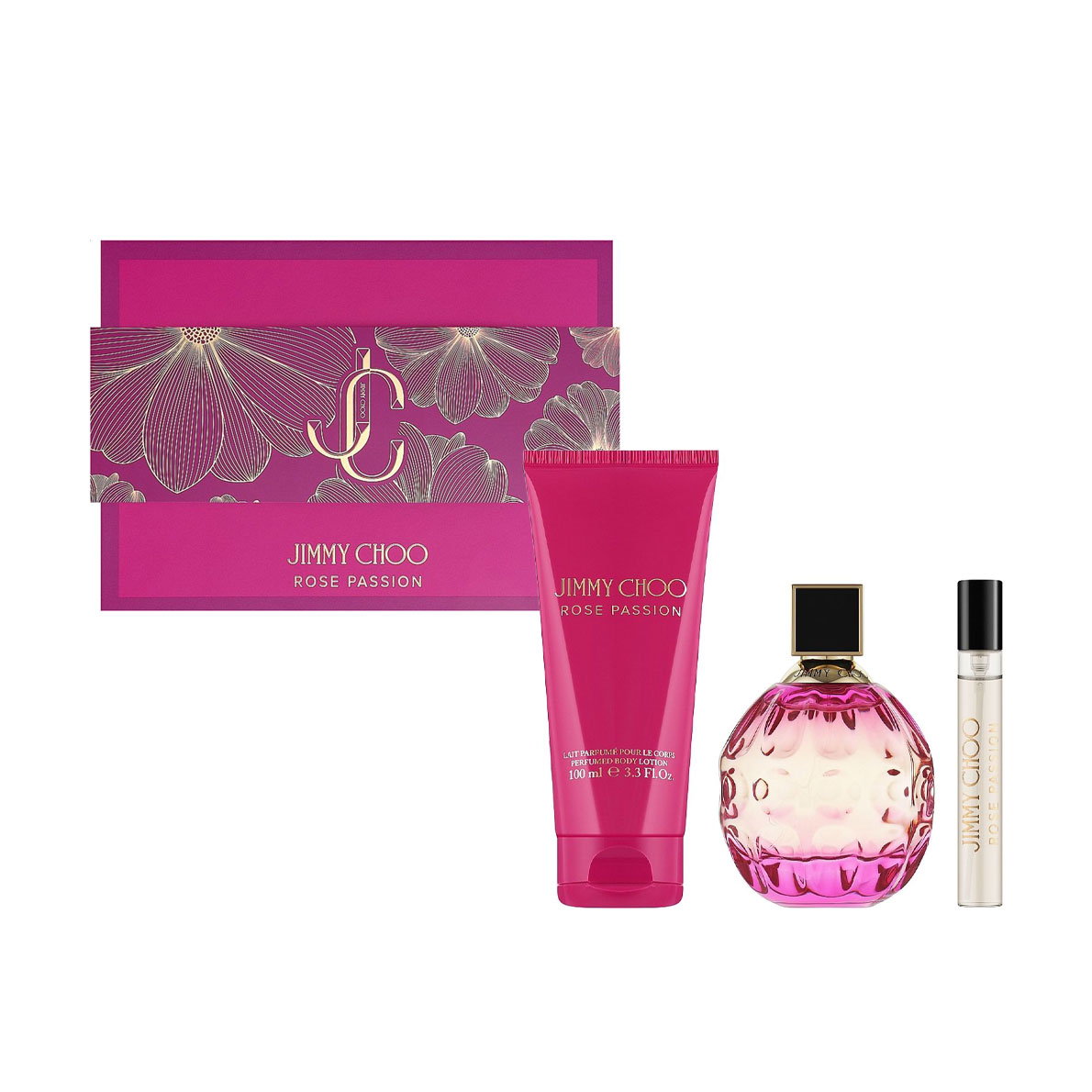 Парфумований набір жіночий Jimmy Choo Rose Passion (парфумована вода, 100 мл + лосьйон для тіла, 100 мл + парфумована вода, 7.5 мл)